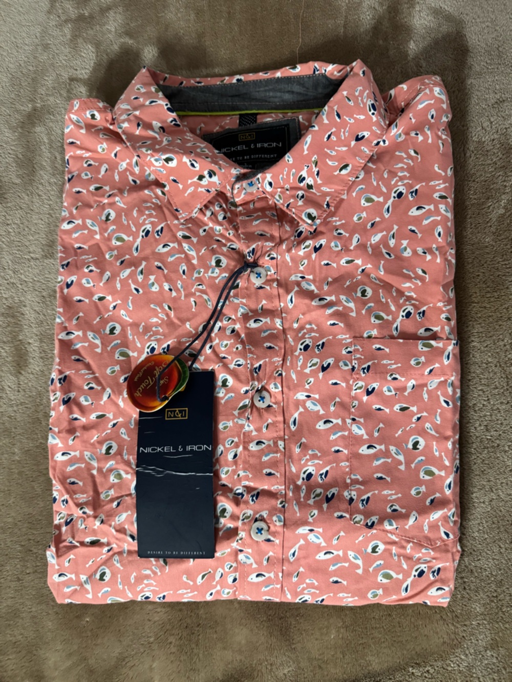 Men's Coral Pink Printed Casual Button-Down Shirt